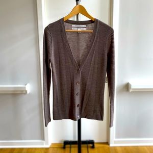 Max Studio taupe cardigan 100% extra fine merino wool